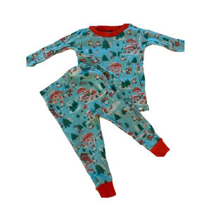 Honest Baby Pajamas, 12 Months, Teal Christmas print